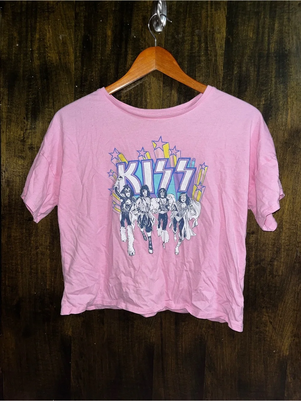 KISS Band Graphic Pink Crop Top (Youth XXL / Adult S/M)